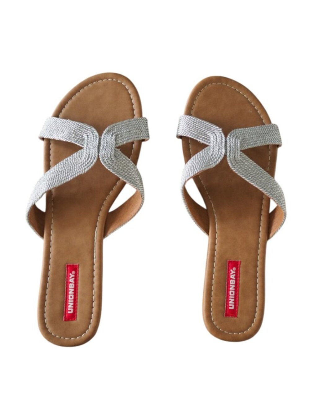 UNIONBAY Becky Women's Silver and Tan Slip on Sandals Size 10M